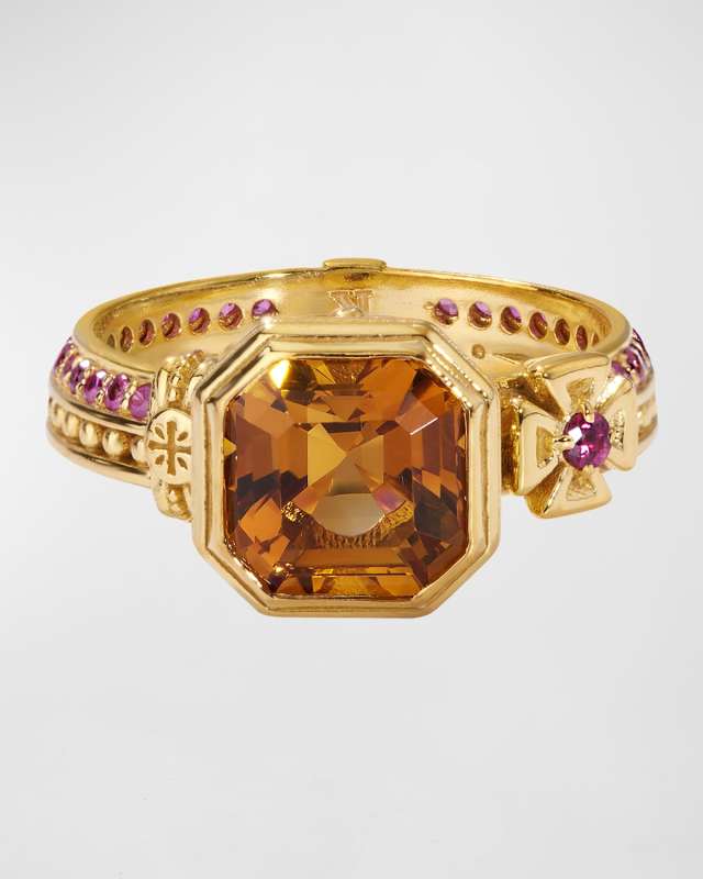 Citrine, Pink Sapphire and Ruby Ring, Size